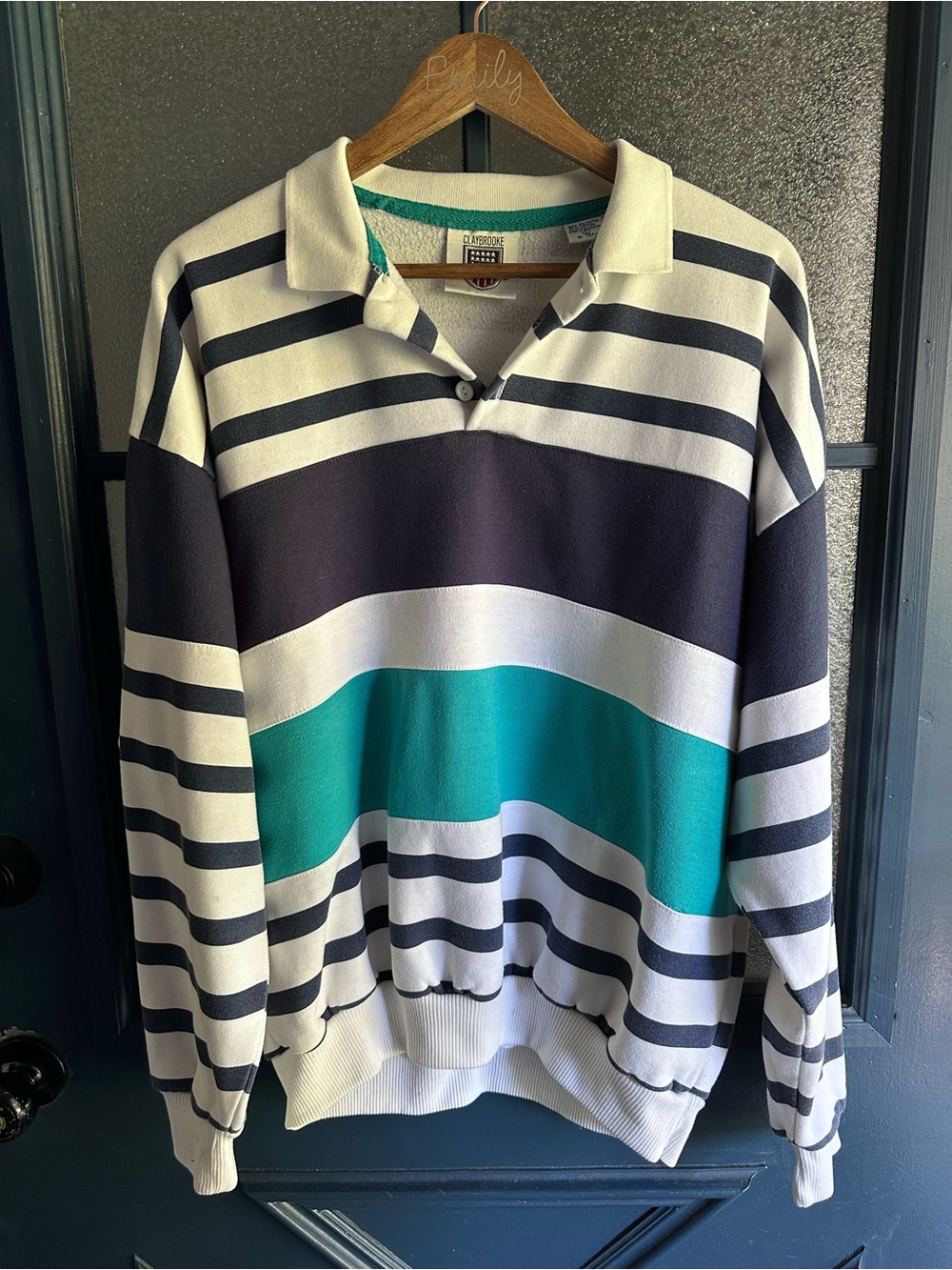 Vintage Collared Quarter Button-up Pullover Sweatshirt